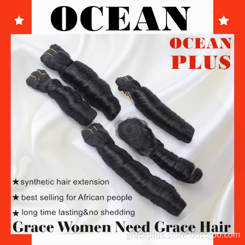 5pcs can make a full head popular fashion tangle free spring curl with silk base closure hair wholesale synthetic weave